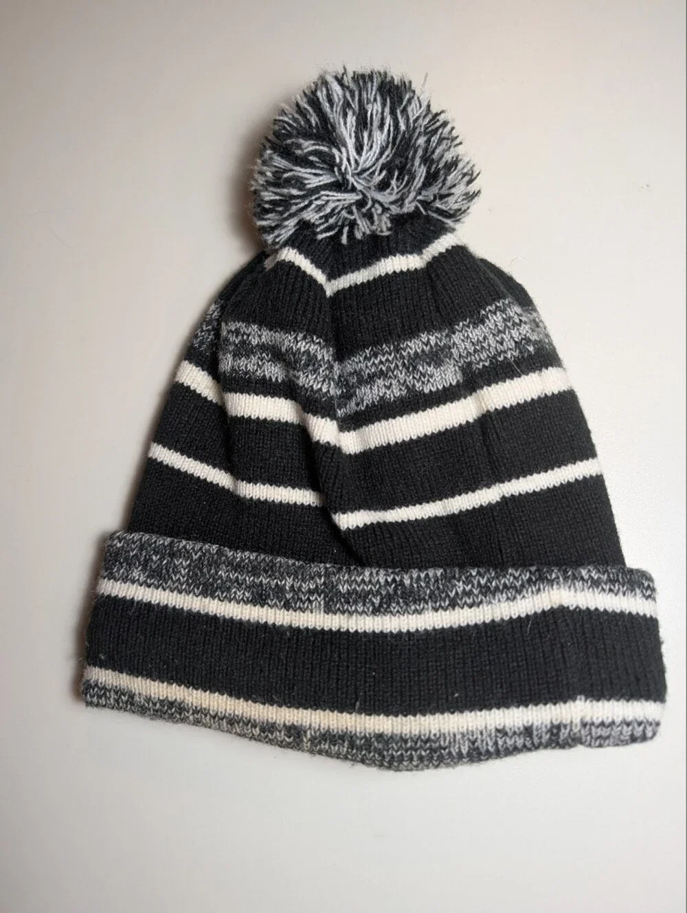 New Era Denver Broncos Black, Gray & White Pom Cuffed Beanie with Team Patch